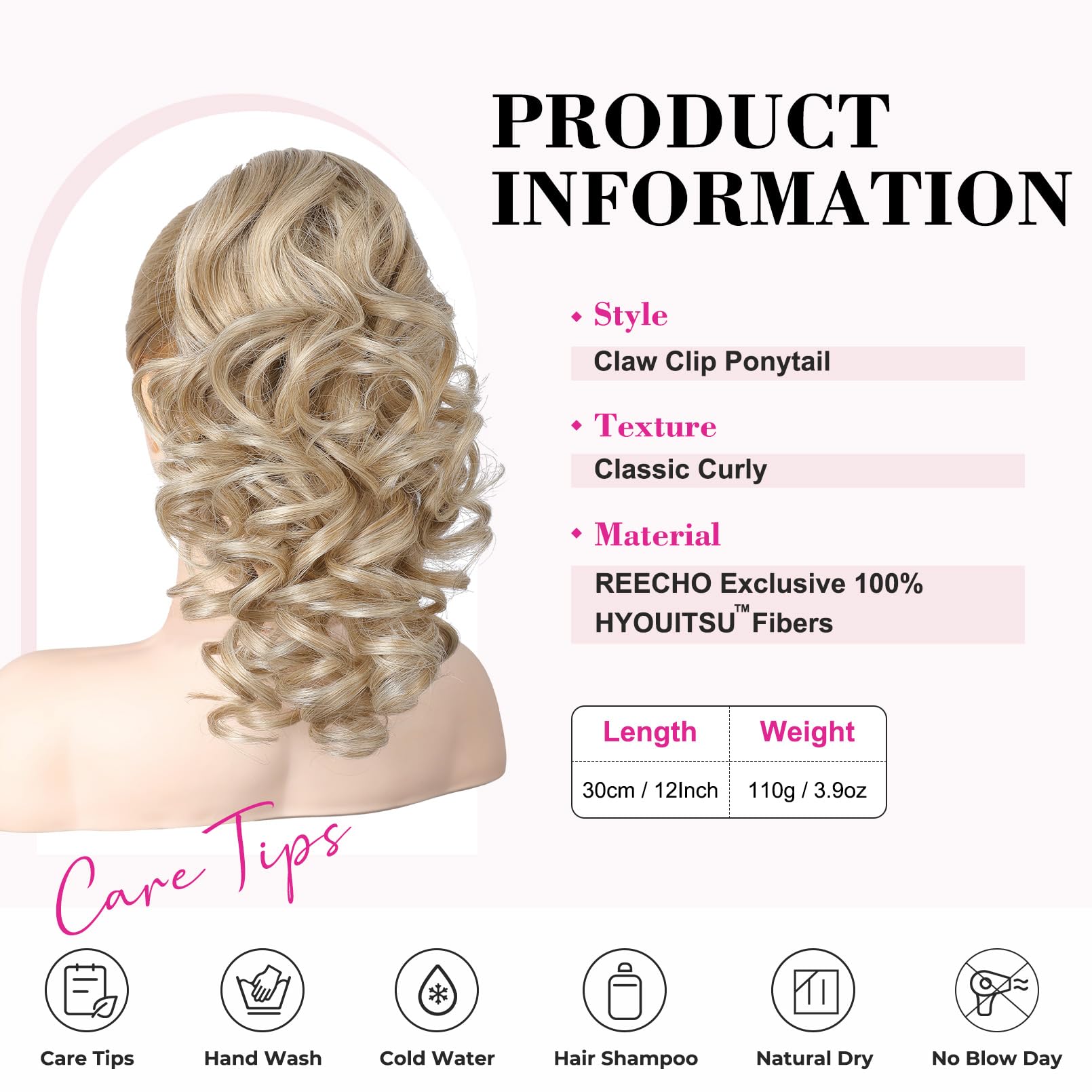 Medium Blonde claw clip hair extension back view showing wavy texture