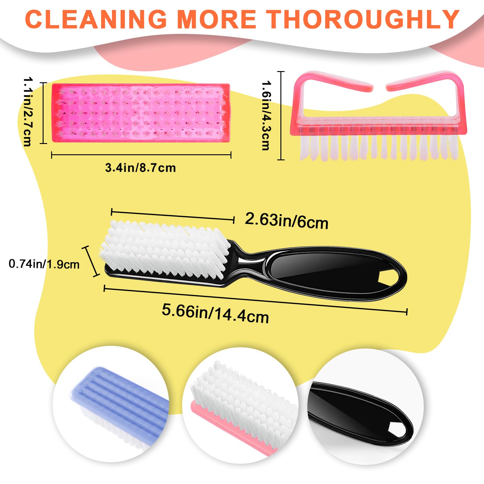 Ergonomic handle grip fingernail scrubber brush close up