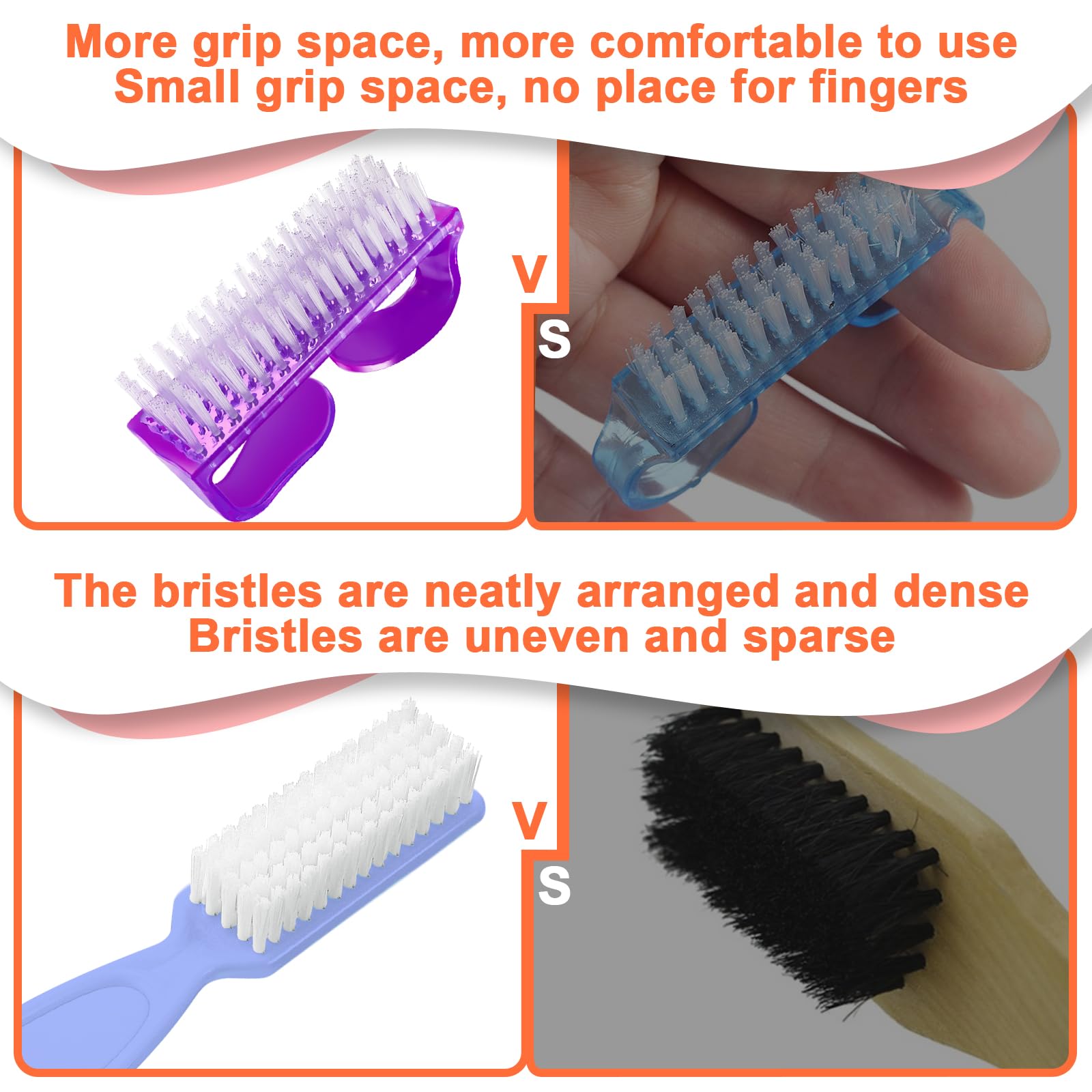 Pink and blue plastic nail cleaning brushes for manicure