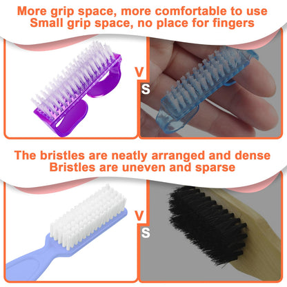 Pink and blue plastic nail cleaning brushes for manicure