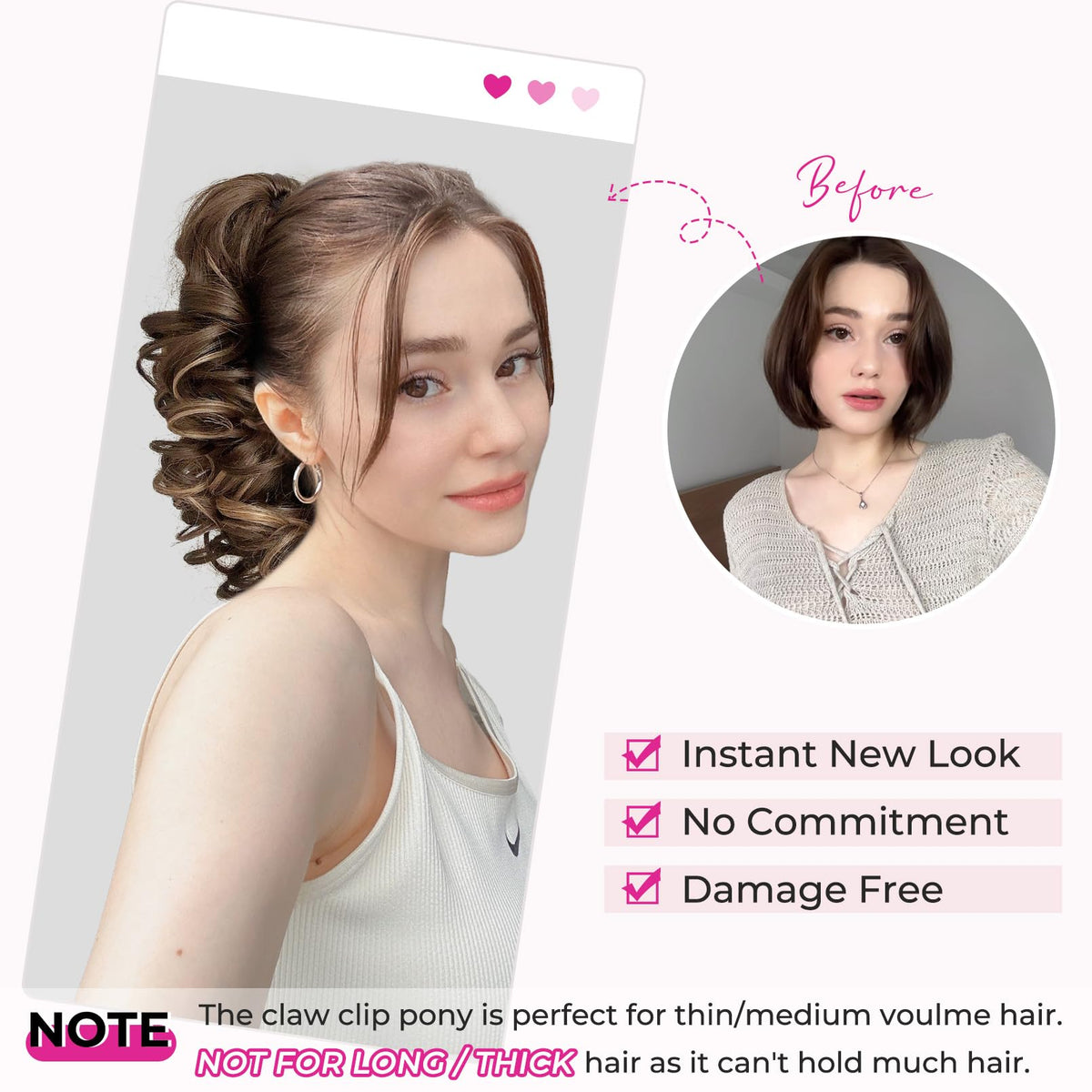 Side view of 12 inch wavy blonde synthetic ponytail hairpiece