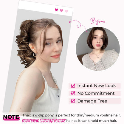 Side view of 12 inch wavy blonde synthetic ponytail hairpiece