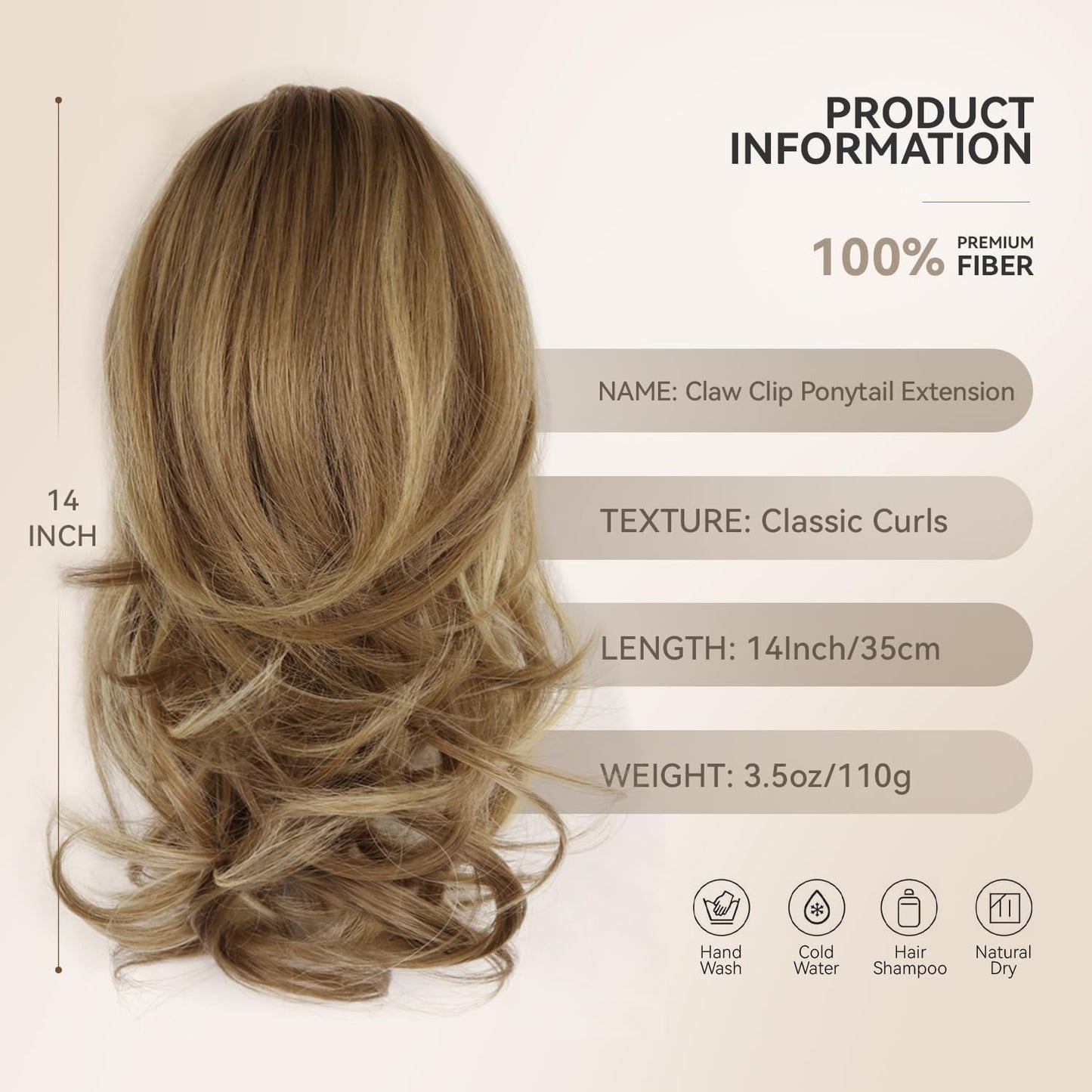 Claw clip attachment detail on the synthetic wavy ponytail extension.
