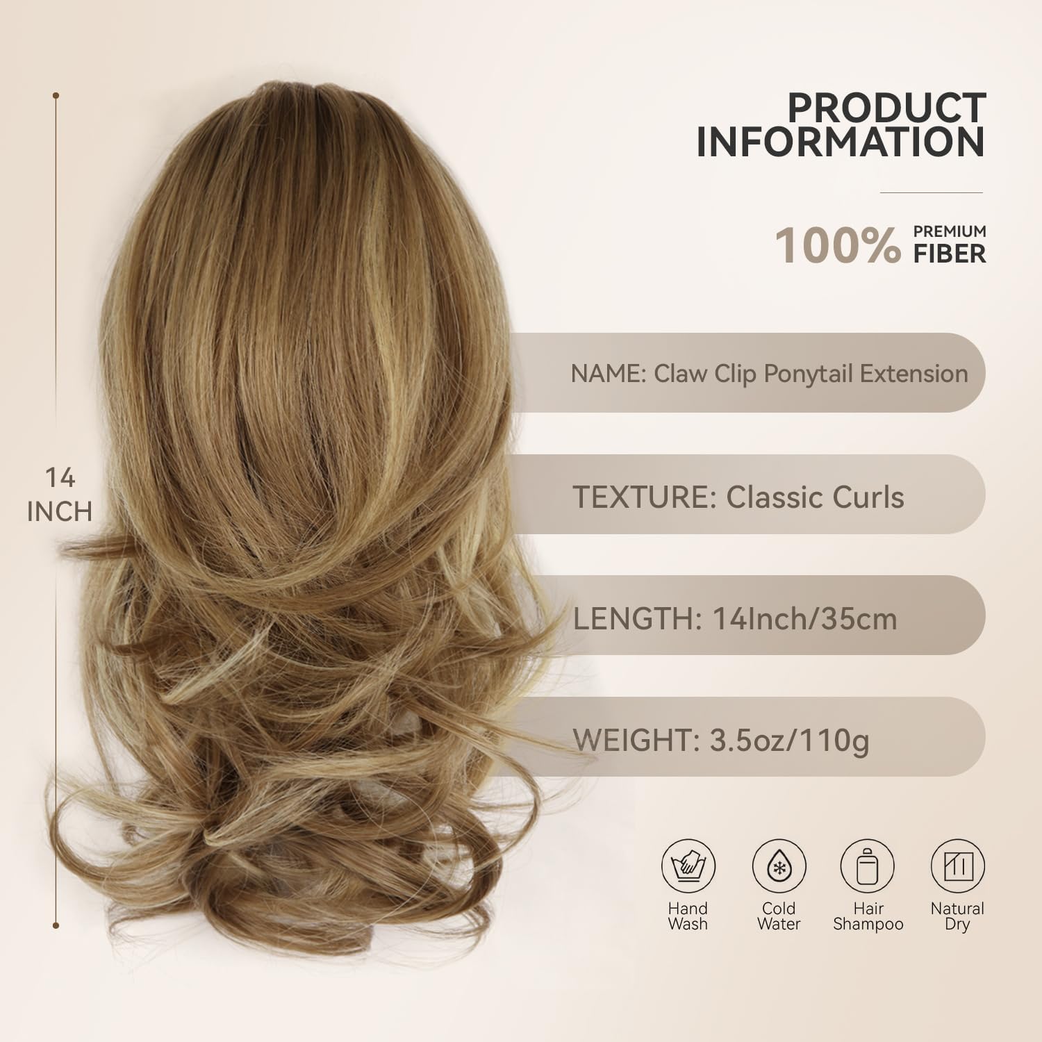 Claw clip attachment detail on the synthetic wavy ponytail extension.