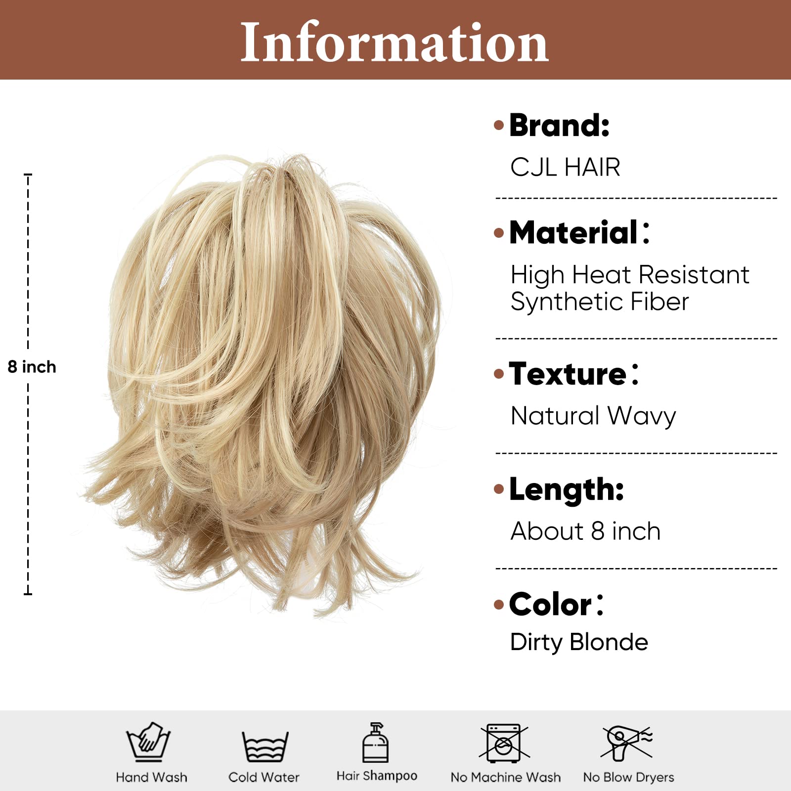 CJL HAIR bendable metals messy bun hairpiece side view displaying the internal wire adjustment