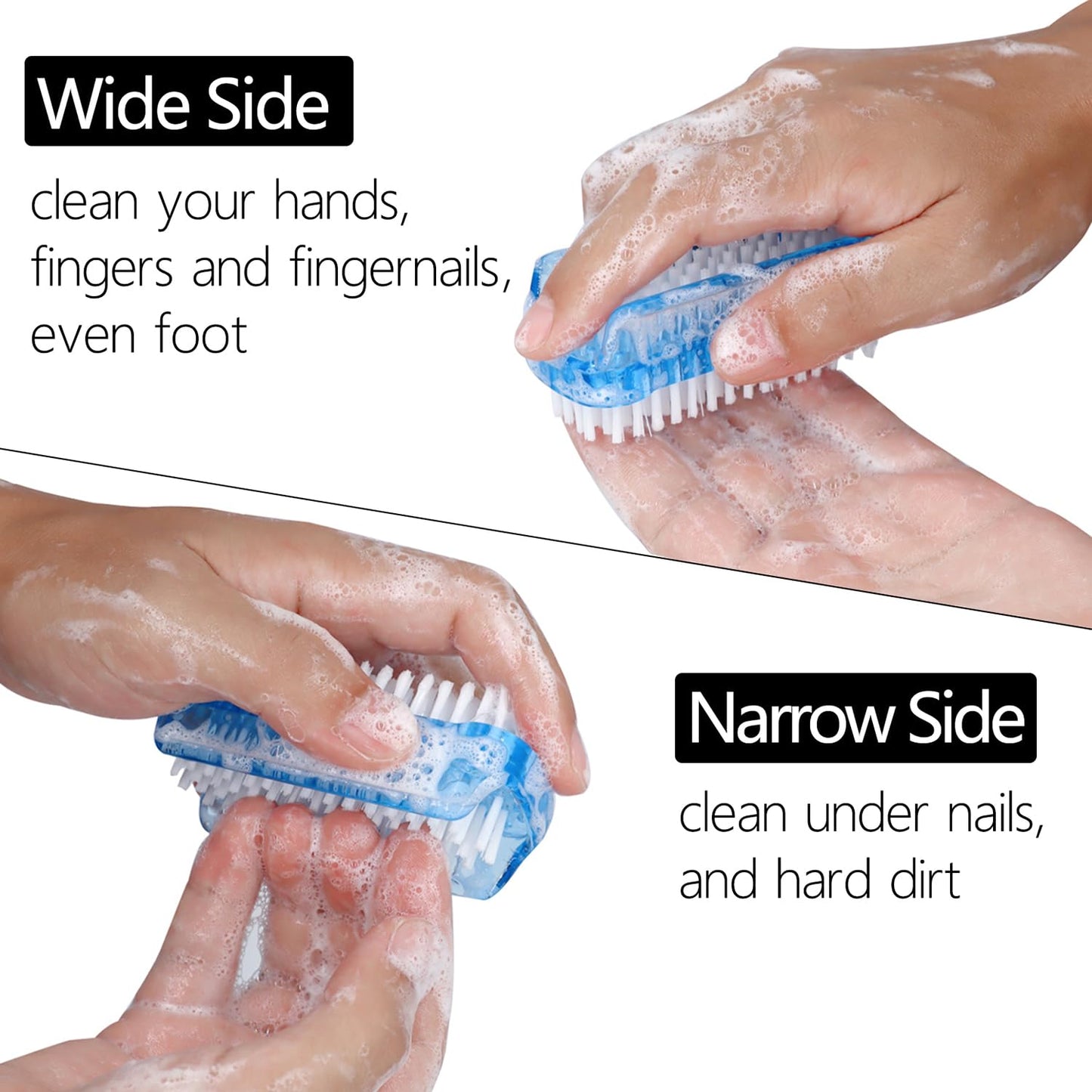 Ergonomic plastic handle grip of the xjinmin nail scrubber for secure holding.