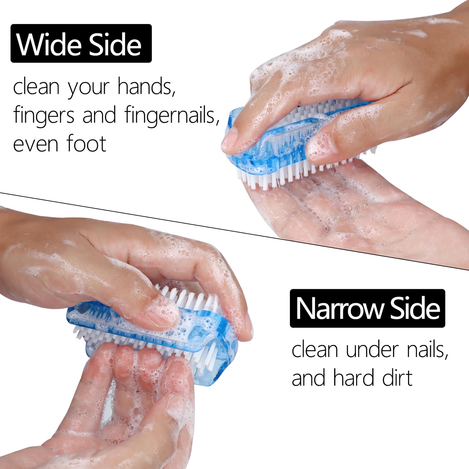 Ergonomic plastic handle grip of the xjinmin nail scrubber for secure holding.