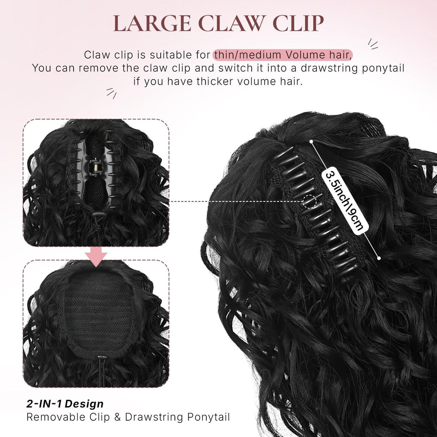 Rear view of the short wavy ponytail extension showing natural volume and color blending.