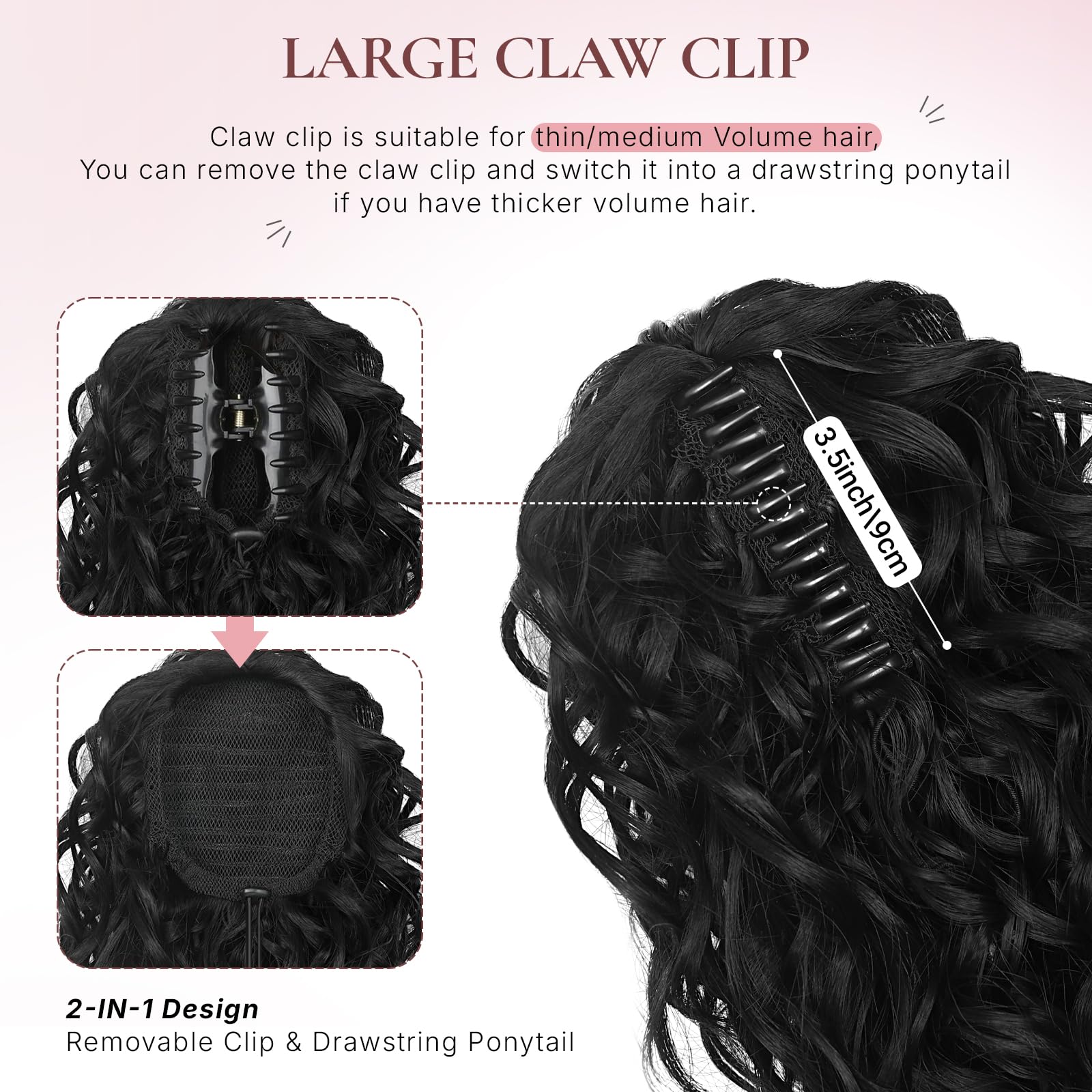 Rear view of the short wavy ponytail extension showing natural volume and color blending.