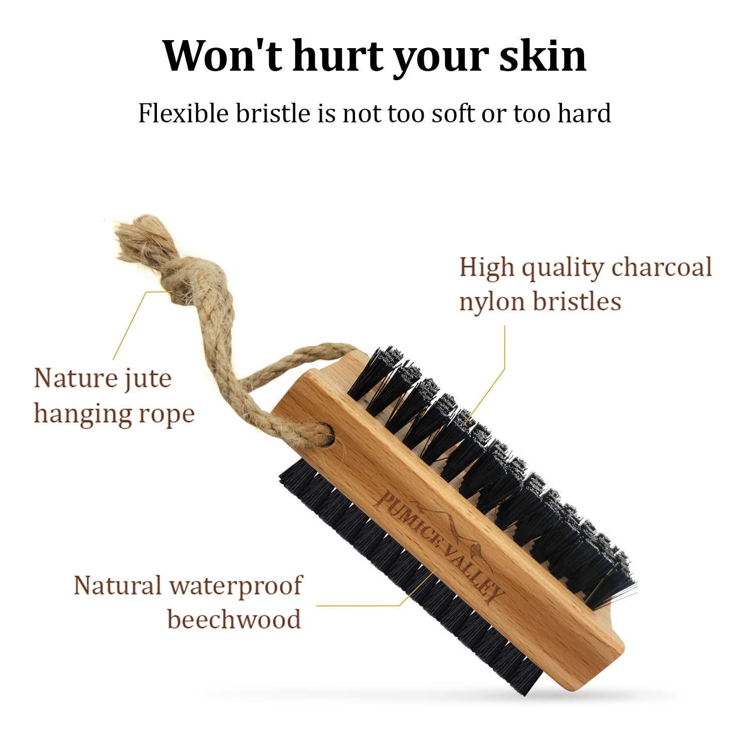 Pumice Valley double sided beechwood nail brush side profile