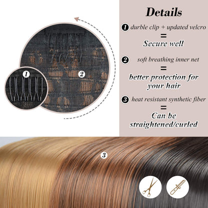 BARSDAR natural black clip in ponytail extension close up of the velcro wrap attachment