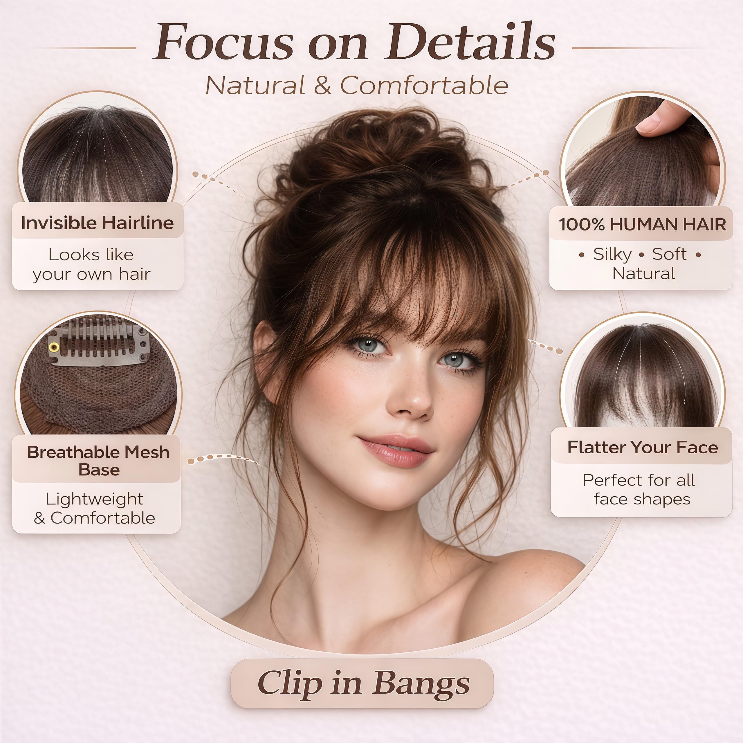 French style fake bangs hair clip with side temples for face framing