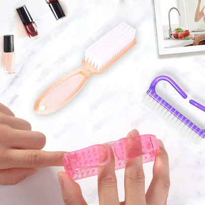 Compact multicolor fingernail and toe scrub brushes showing the flexible cleaning bristles.
