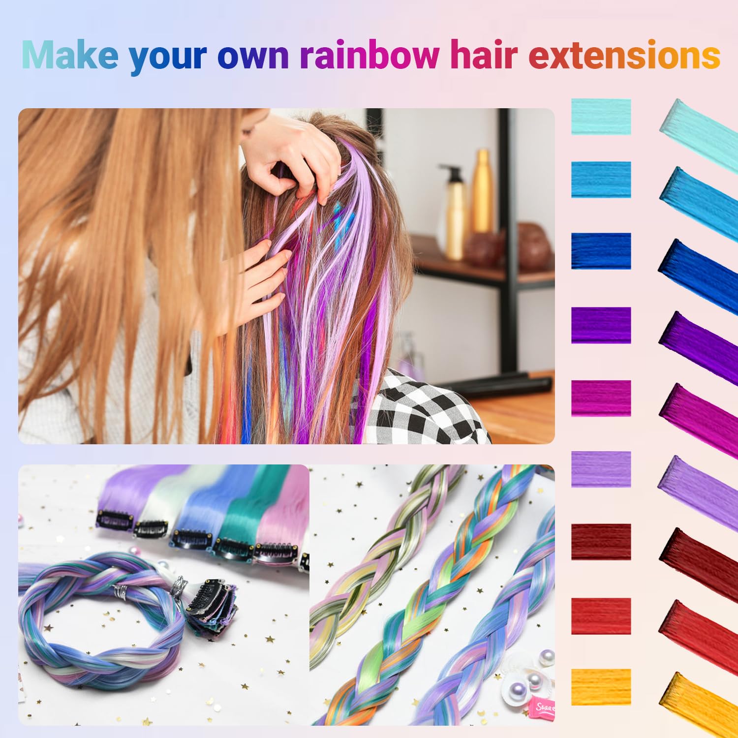 Close up view of the individual secure snap clips on TOFAFA colorful synthetic hairpieces