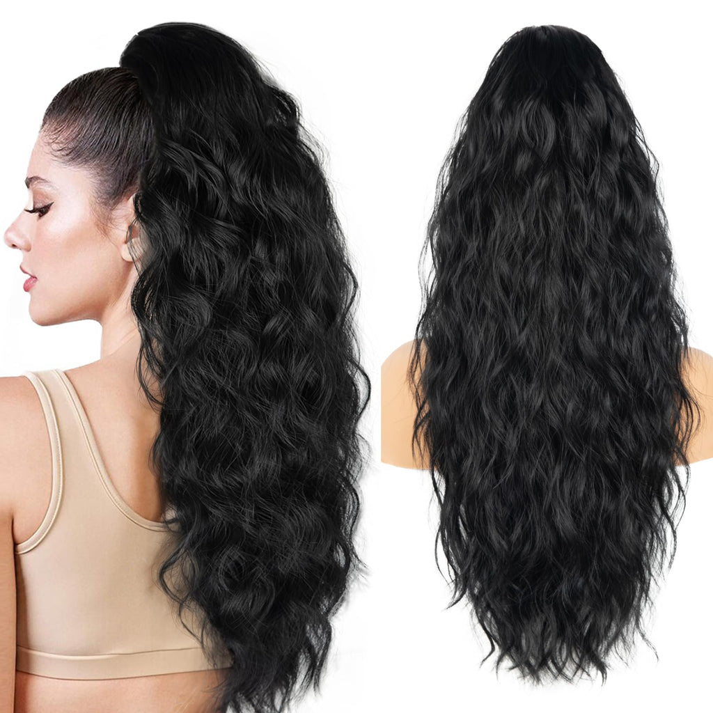 Long multi layer wavy synthetic pony tail extension for daily volume enhancement
