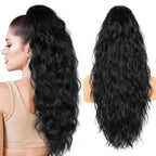 Long multi layer wavy synthetic pony tail extension for daily volume enhancement