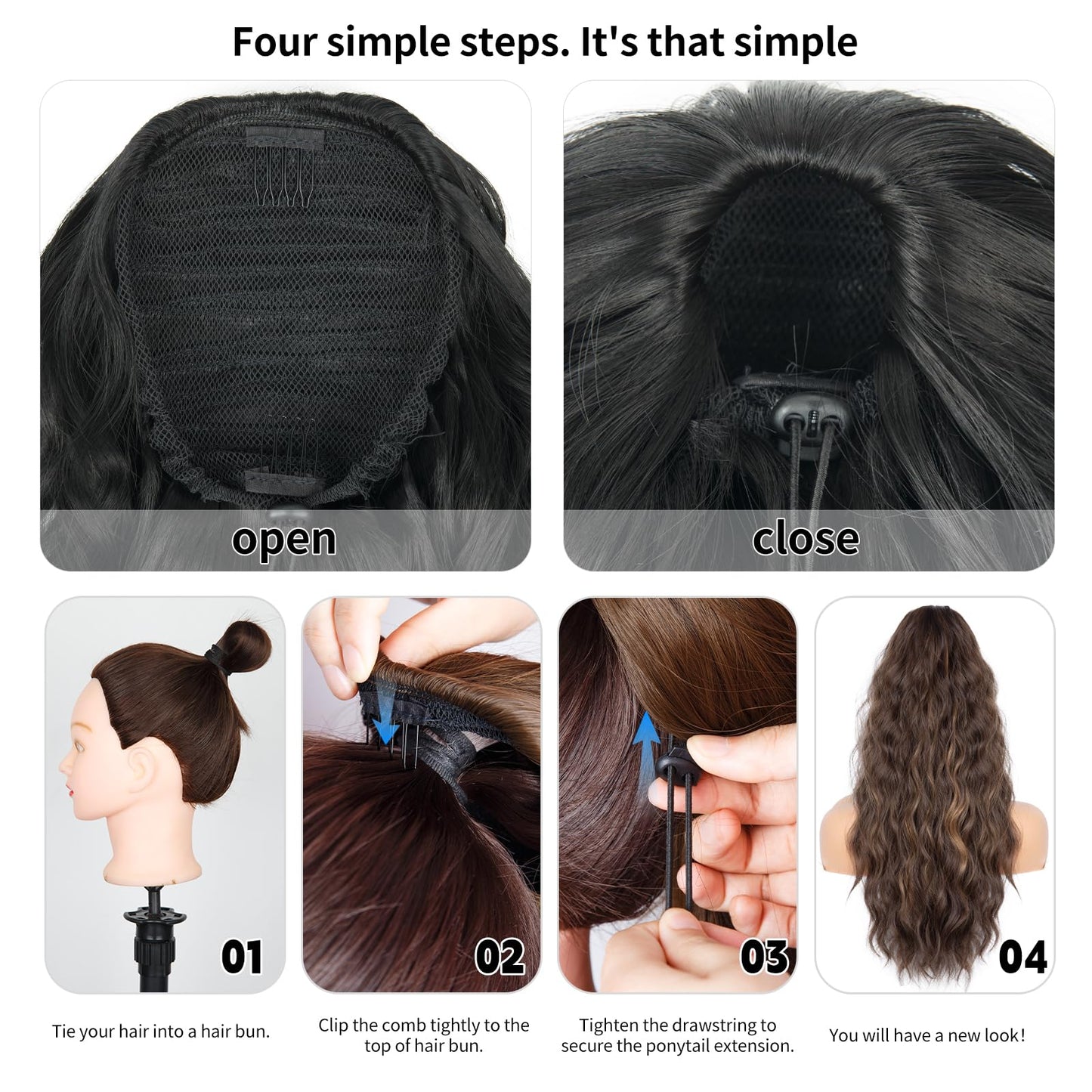 Realistic texture and full bounce of USA imported synthetic black wavy ponytail