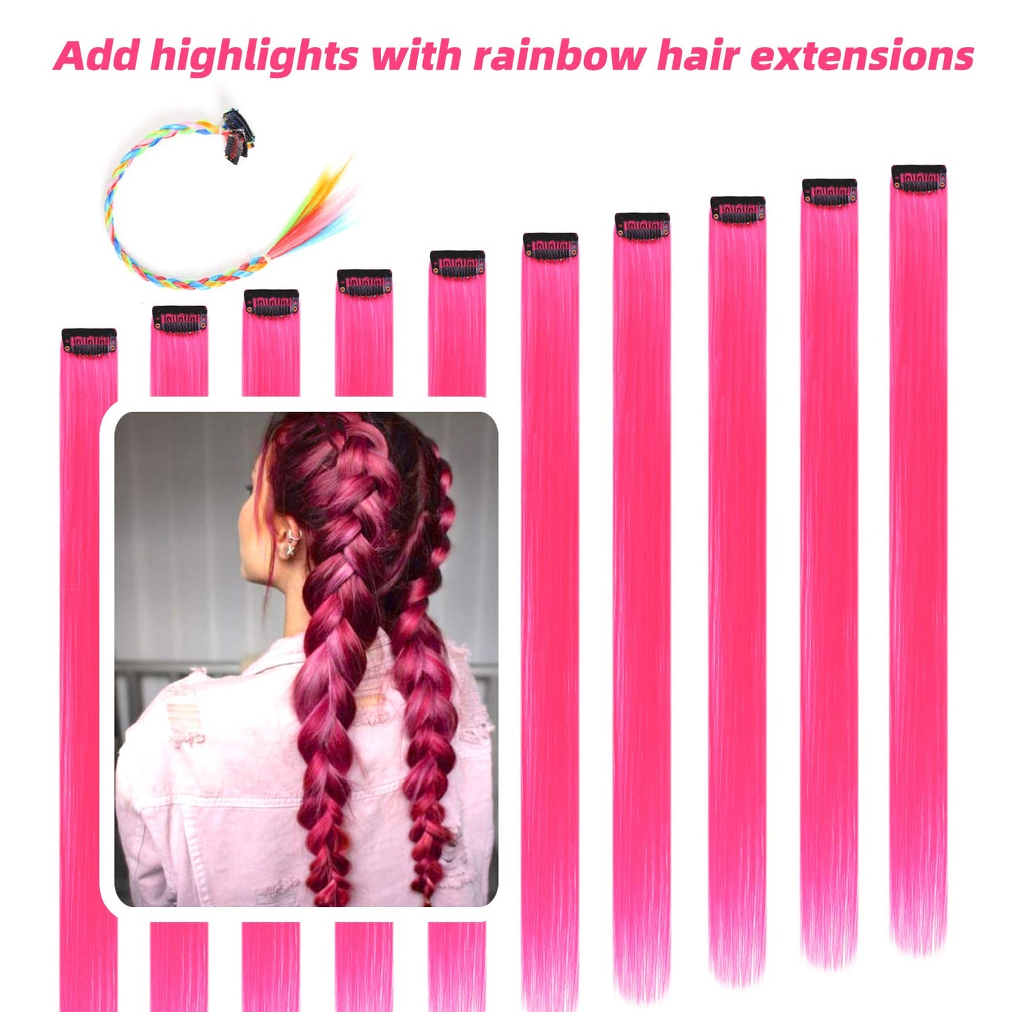 Close up view of the premium quality Korean synthetic fiber highlights with independent attachment clips.