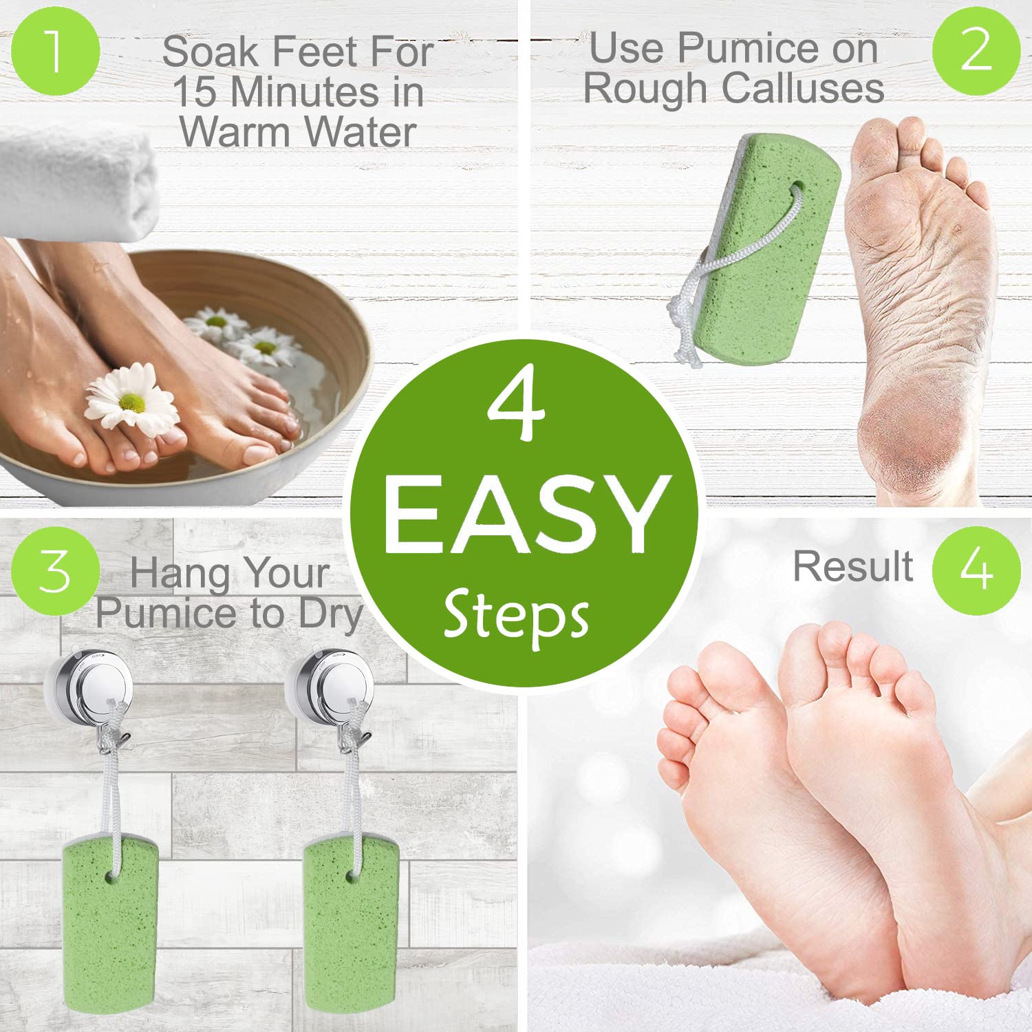 The four pack of Dr. Entre's pumice stones with attached hanging cords