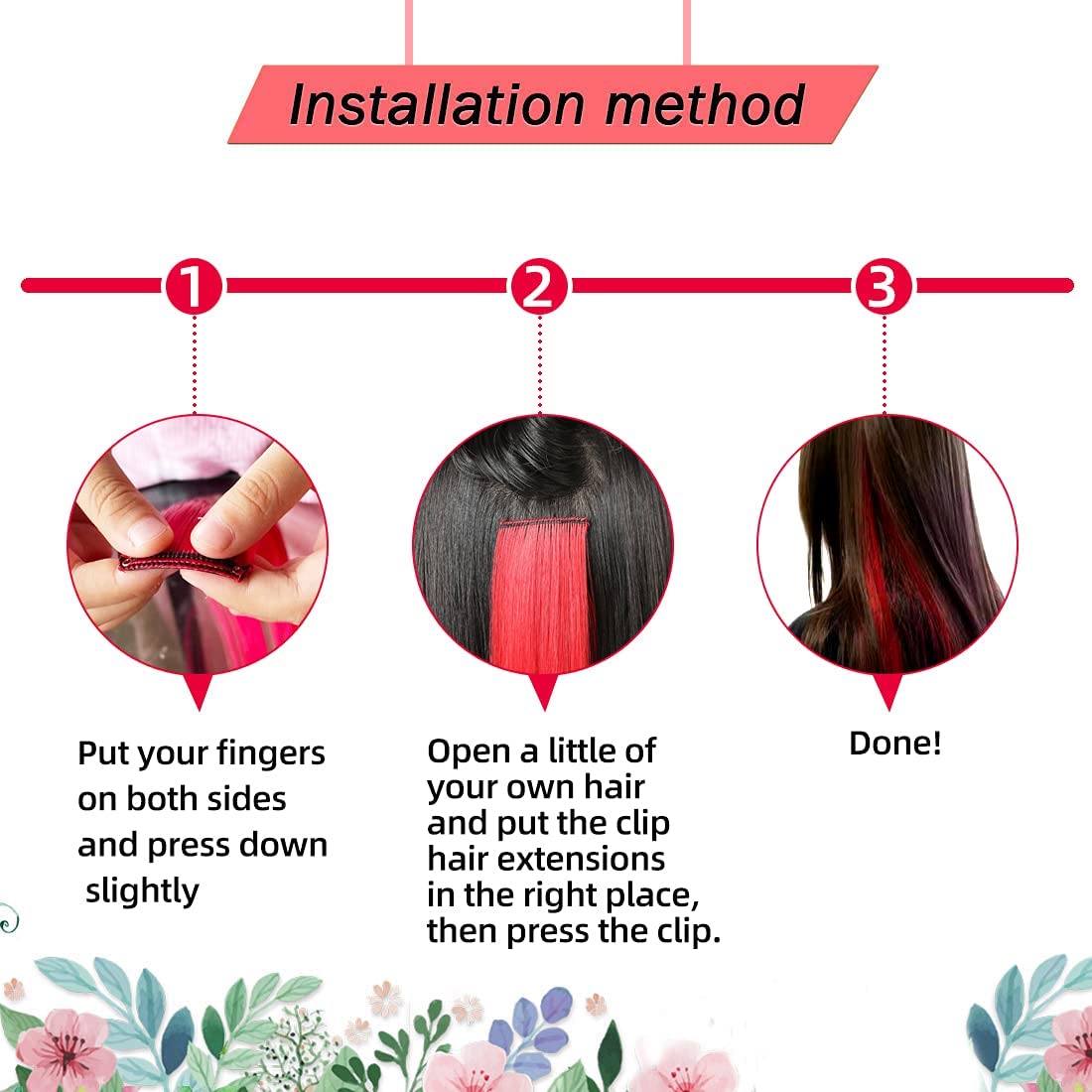 Packaging preview of the independently packed non damaging party hair styling extensions for girls and women.