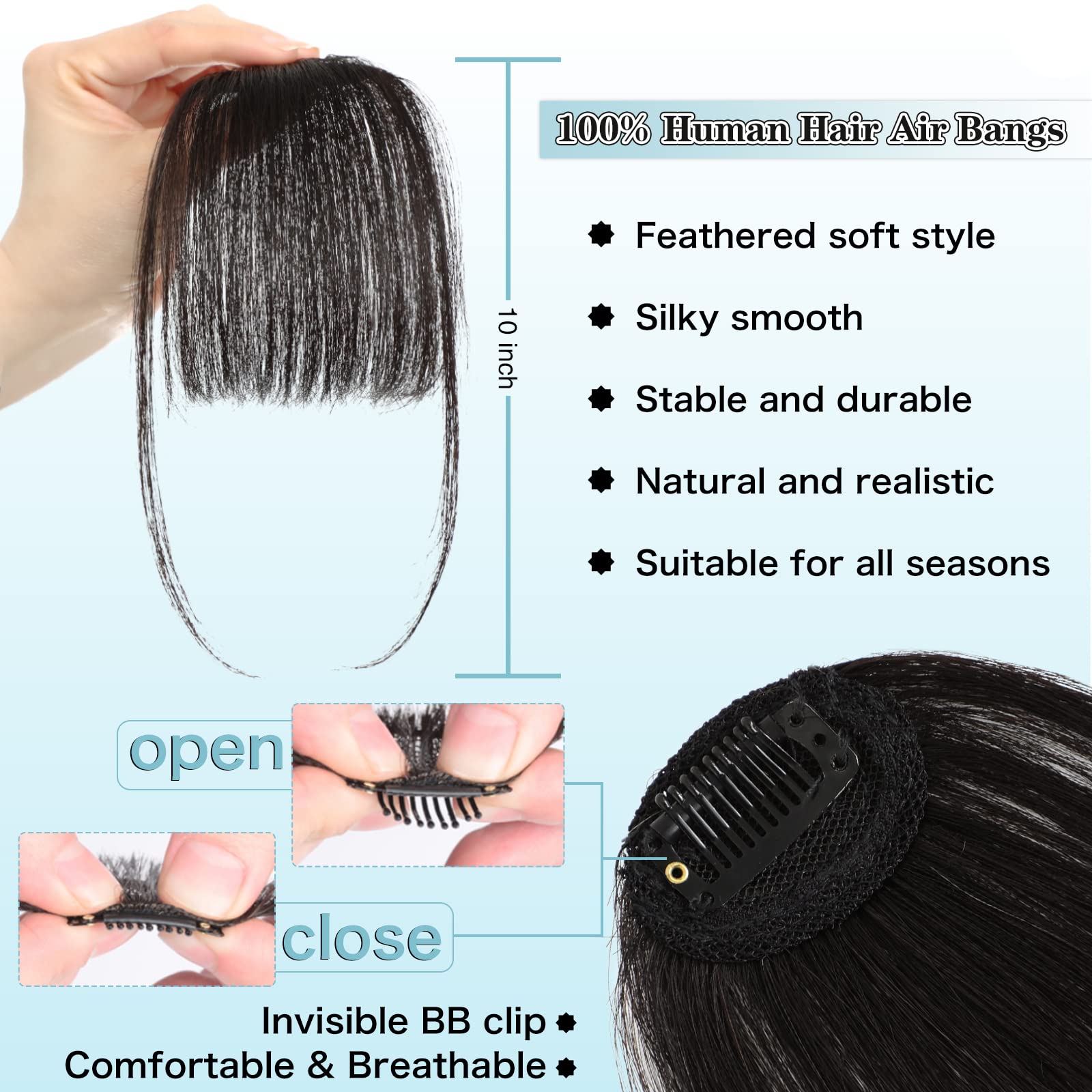 Brown black human hair clip on fringe piece framing face contours