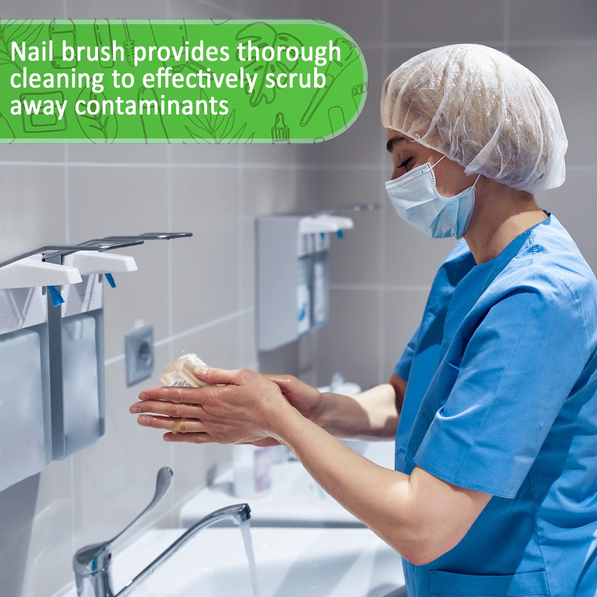 Konex travel sized heavy duty fingernail brush placed on a clean bathroom counter