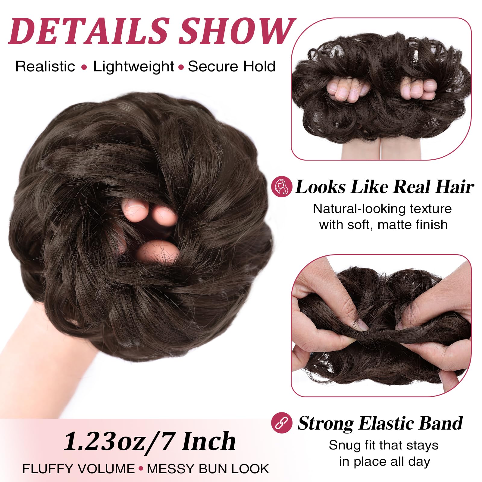 MORICA synthetic chignon hairpiece close up displaying the premium heat resistant fiber texture.