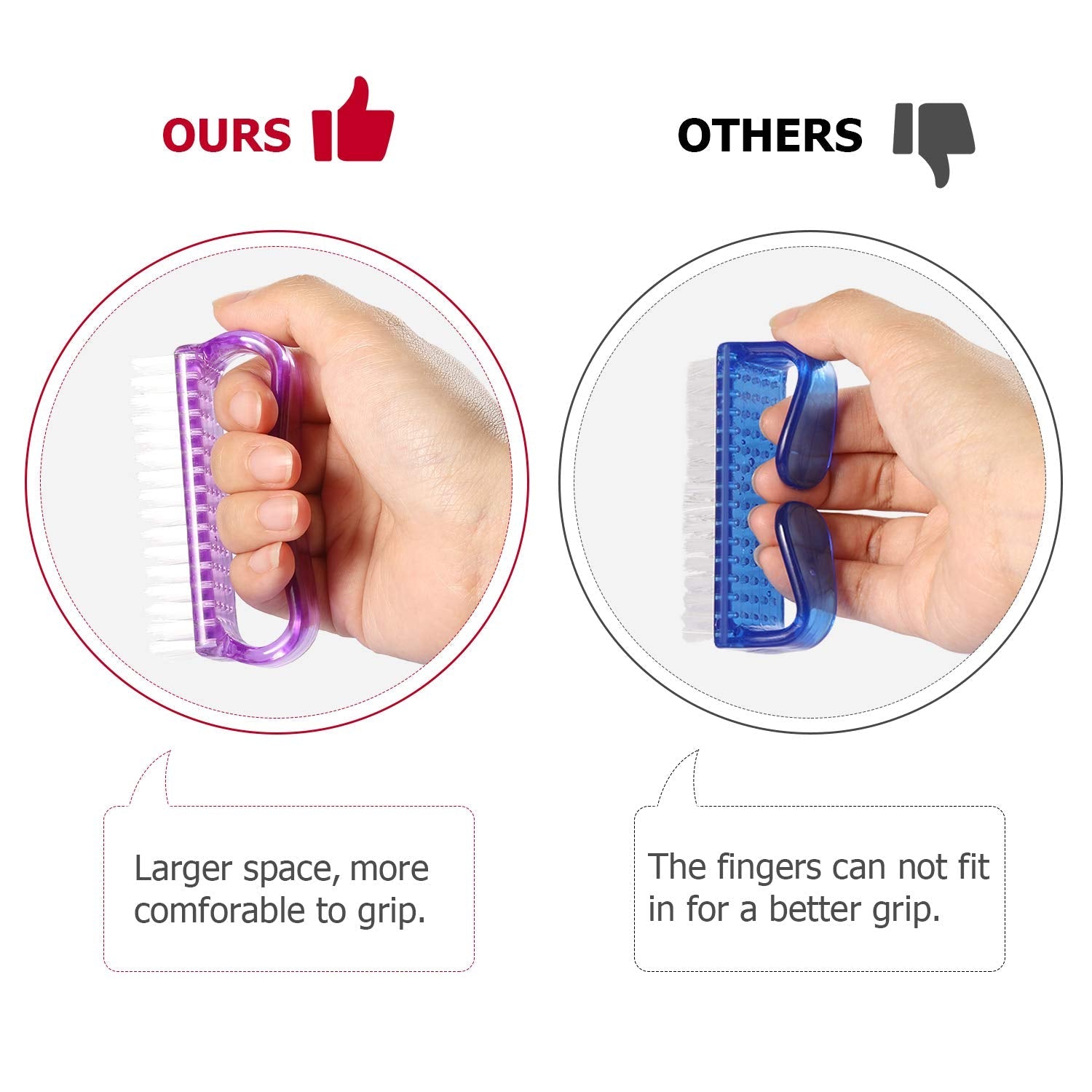 Four bright colored personal care scrubbing brushes for men and women
