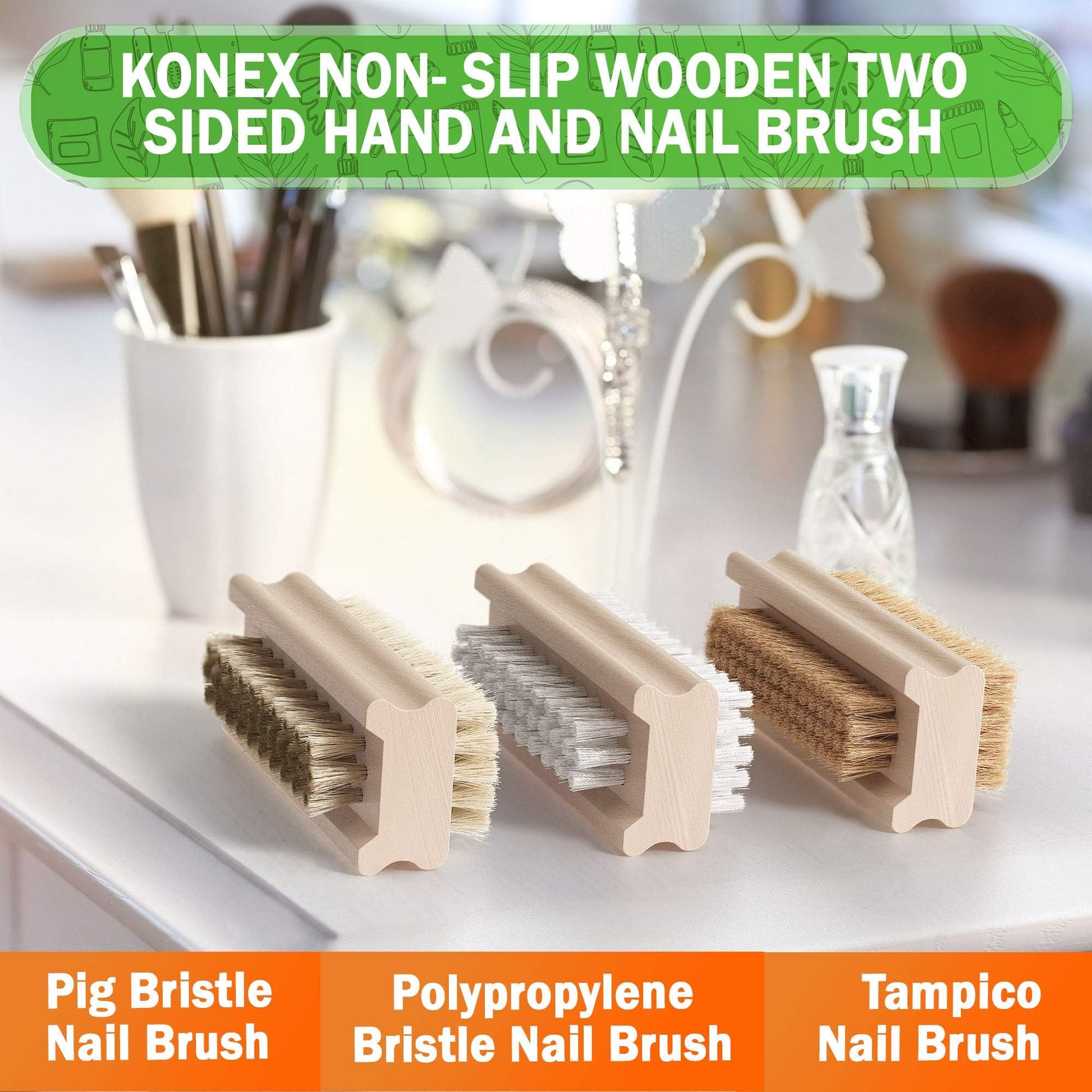 Konex portable two sided fingernail brush showcasing its compact dimensions for travel use