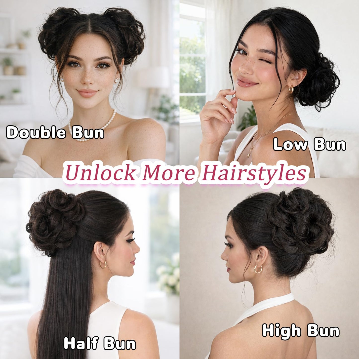 MORICA women hair updo piece illustrating instant volume enhancement before and after results.