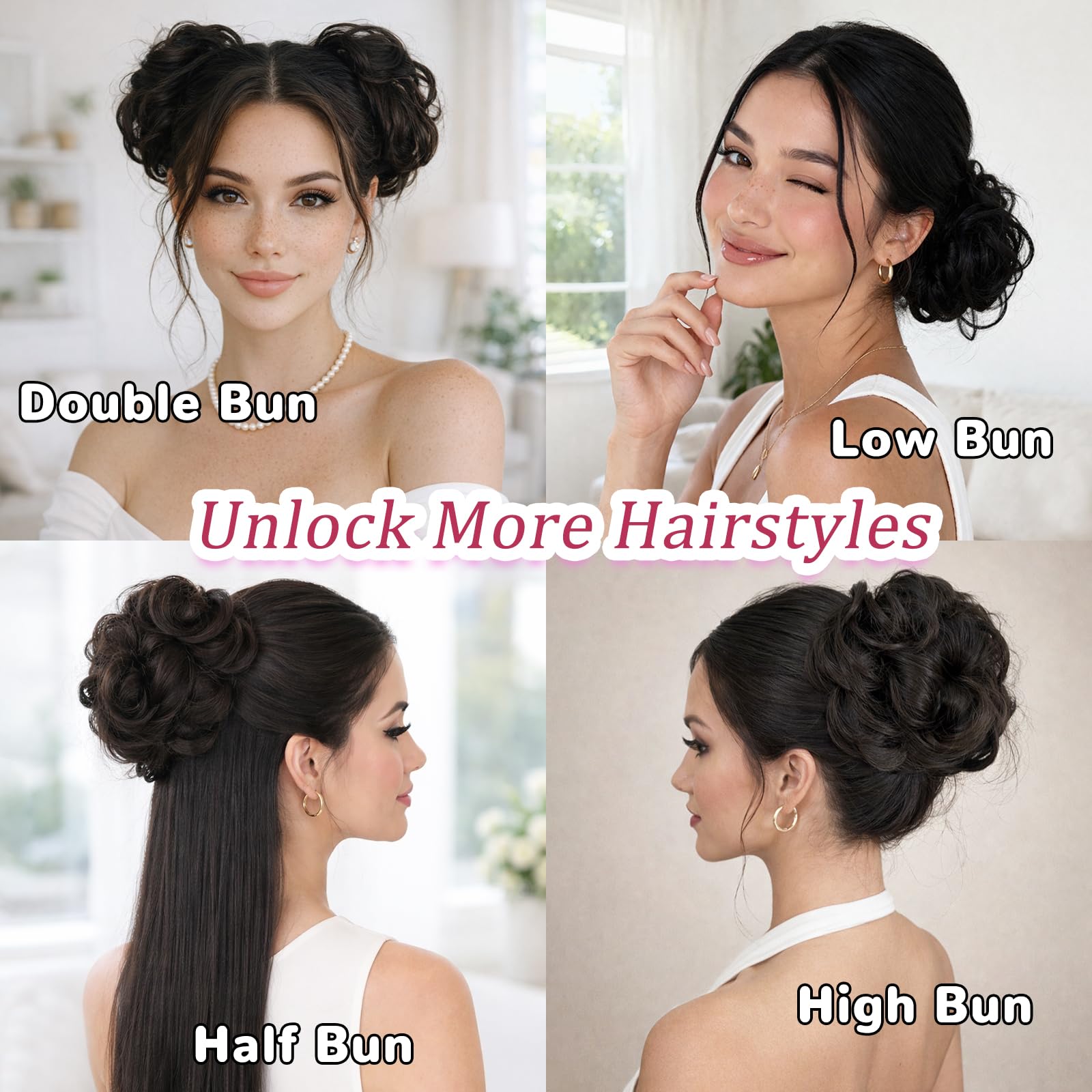 MORICA women hair updo piece illustrating instant volume enhancement before and after results.