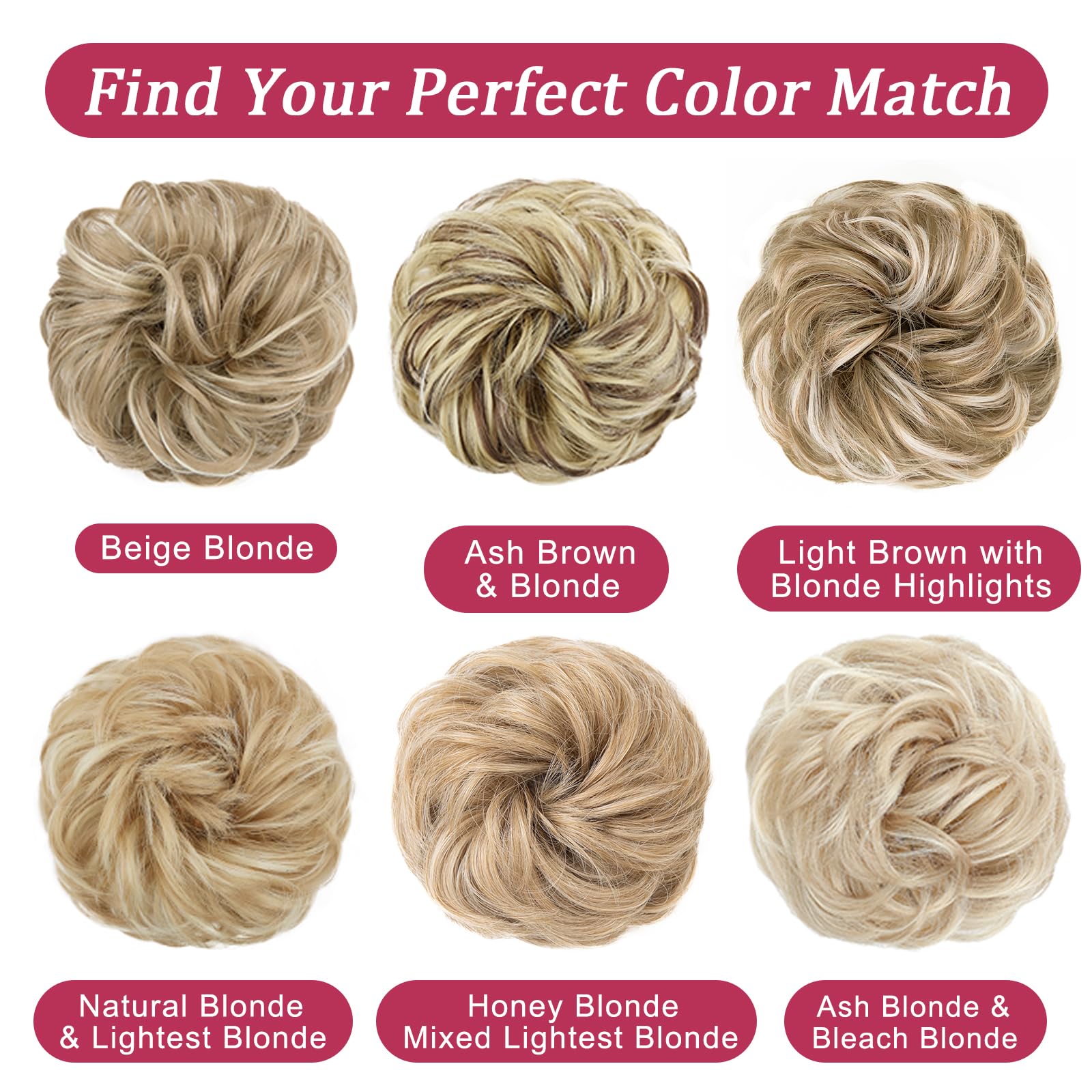 MORICA messy chignon extension showing the natural color blending capability on a mannequin head.