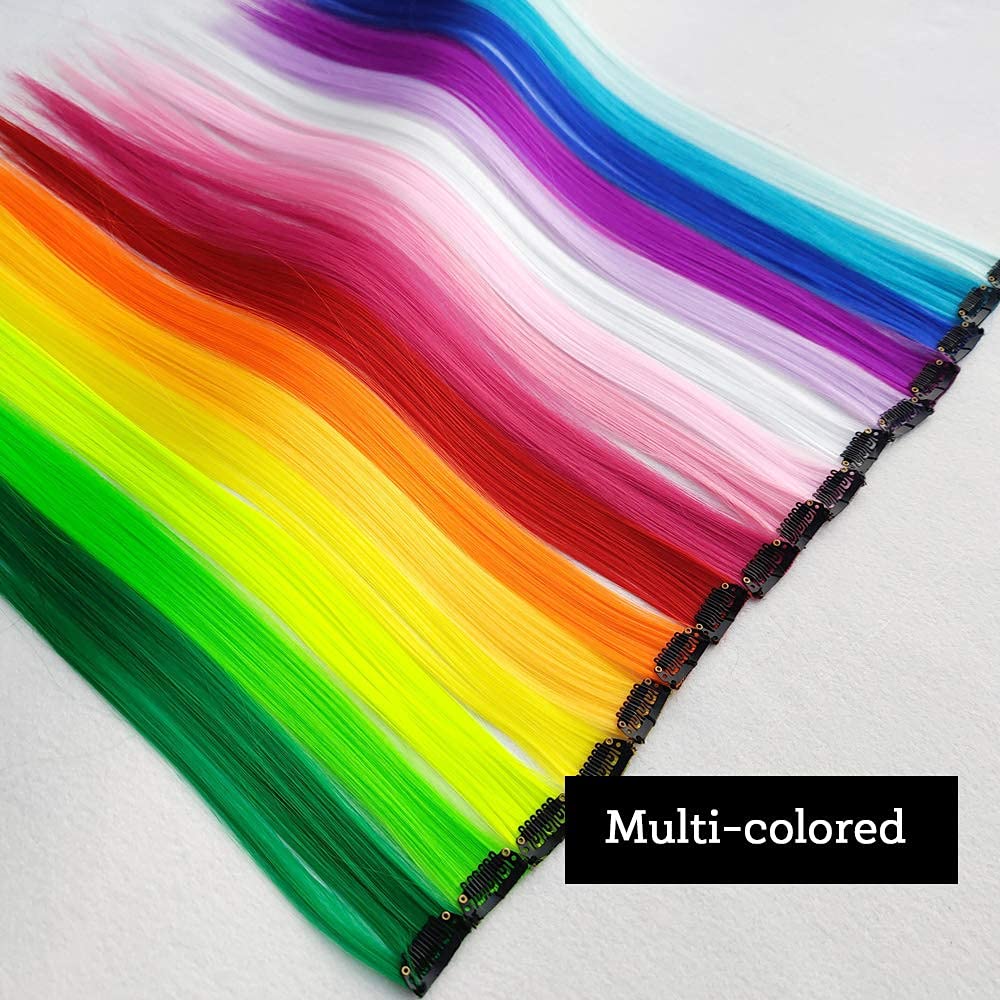 KGBFASS rainbow party highlights 32 pack being clipped into straight hair