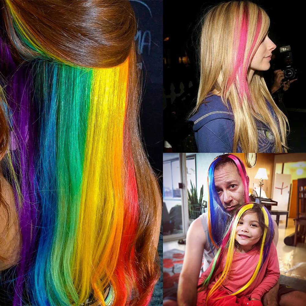 Individually wrapped colorful hair extensions set laid out on a clean background