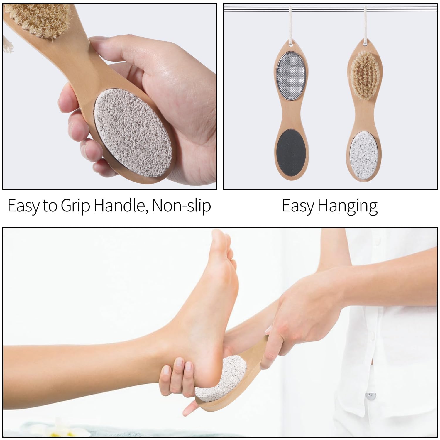 Wooden handle foot brush with hanging rope