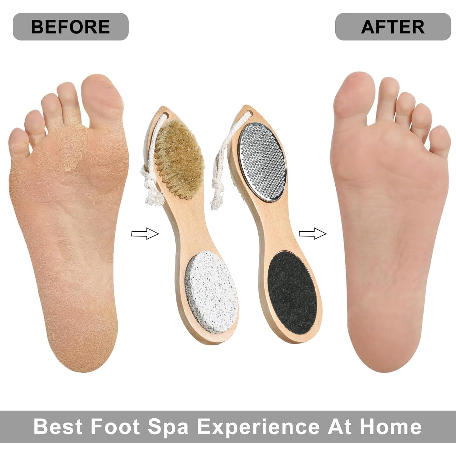 Ergonomic wooden foot file used on heel