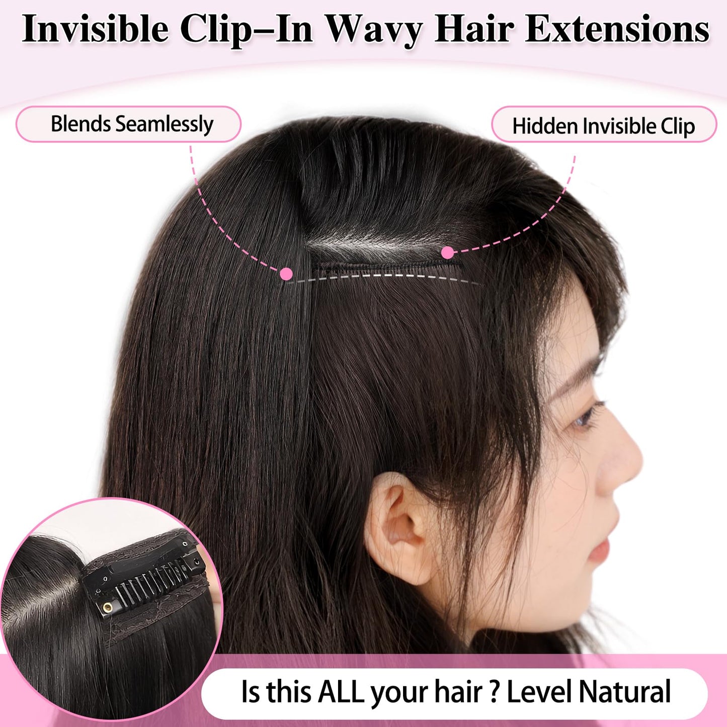 Detailed view of the damage free double weft design on 190g synthetic hairpiece.