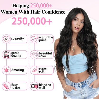 Demonstration of heat styling the premium black wavy hair fiber safely at home.