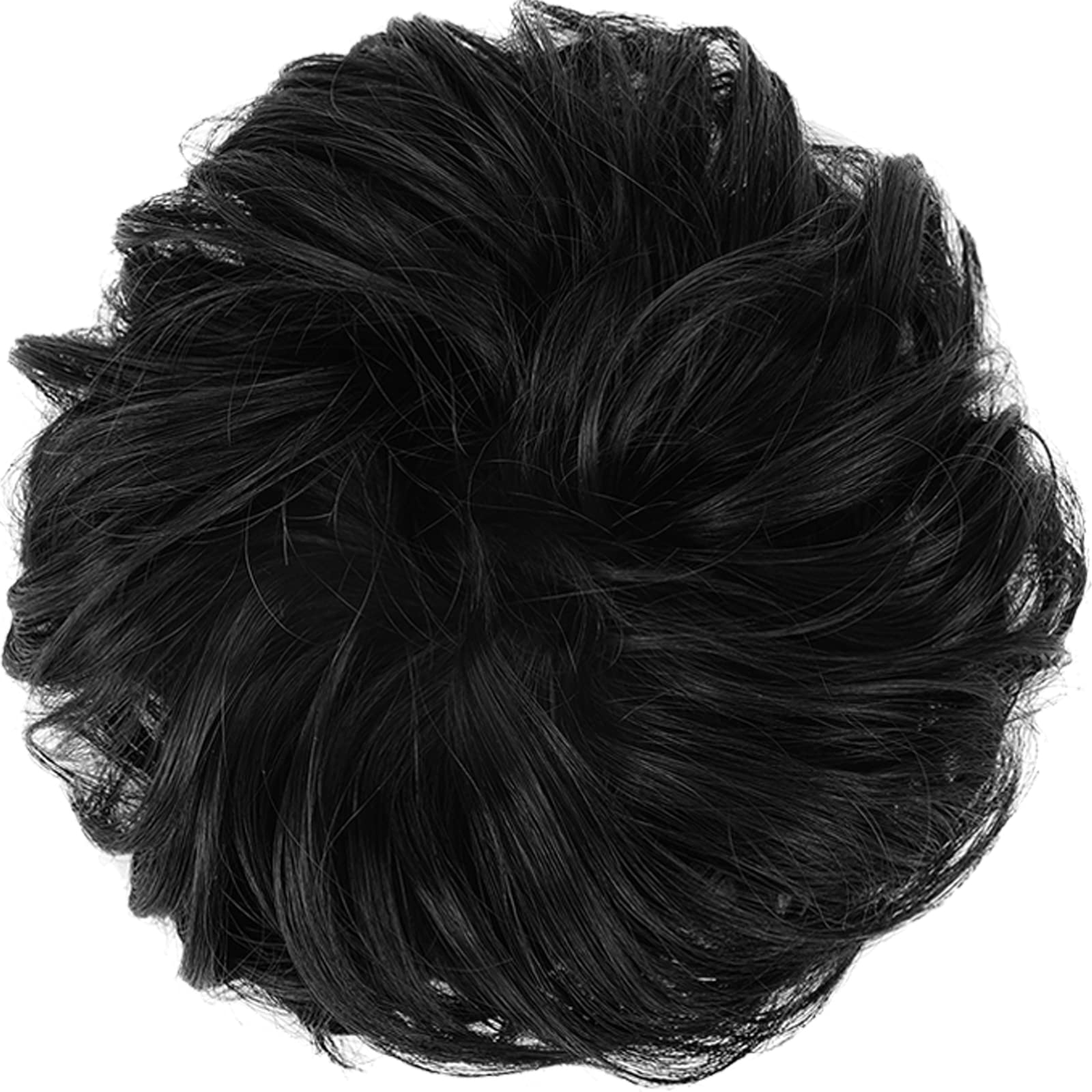 FESHFEN synthetic chignon extension showcasing natural black wavy curls.