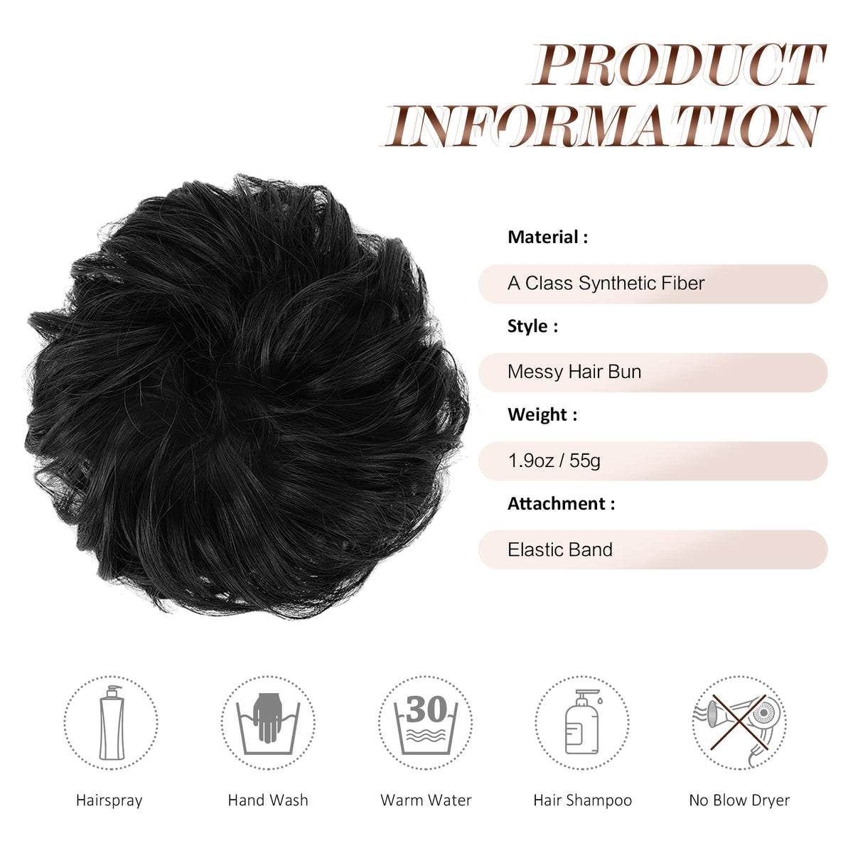 Close up look of premium heat resistant synthetic fibers on FESHFEN hair bun.