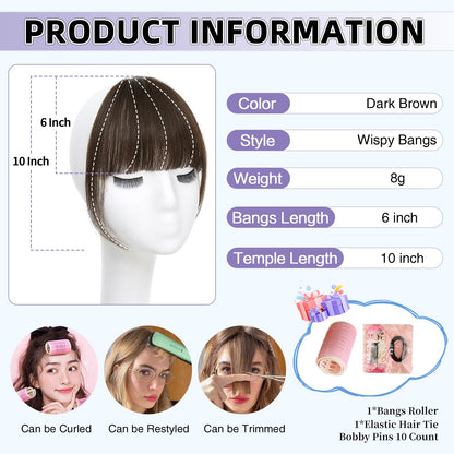Close up of the secure clip on mechanism on the underside of the dark brown fake bangs.