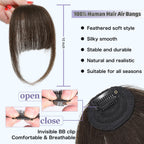 Niceone Hair layered fake bangs demonstrating the 10 inch face framing side temples.