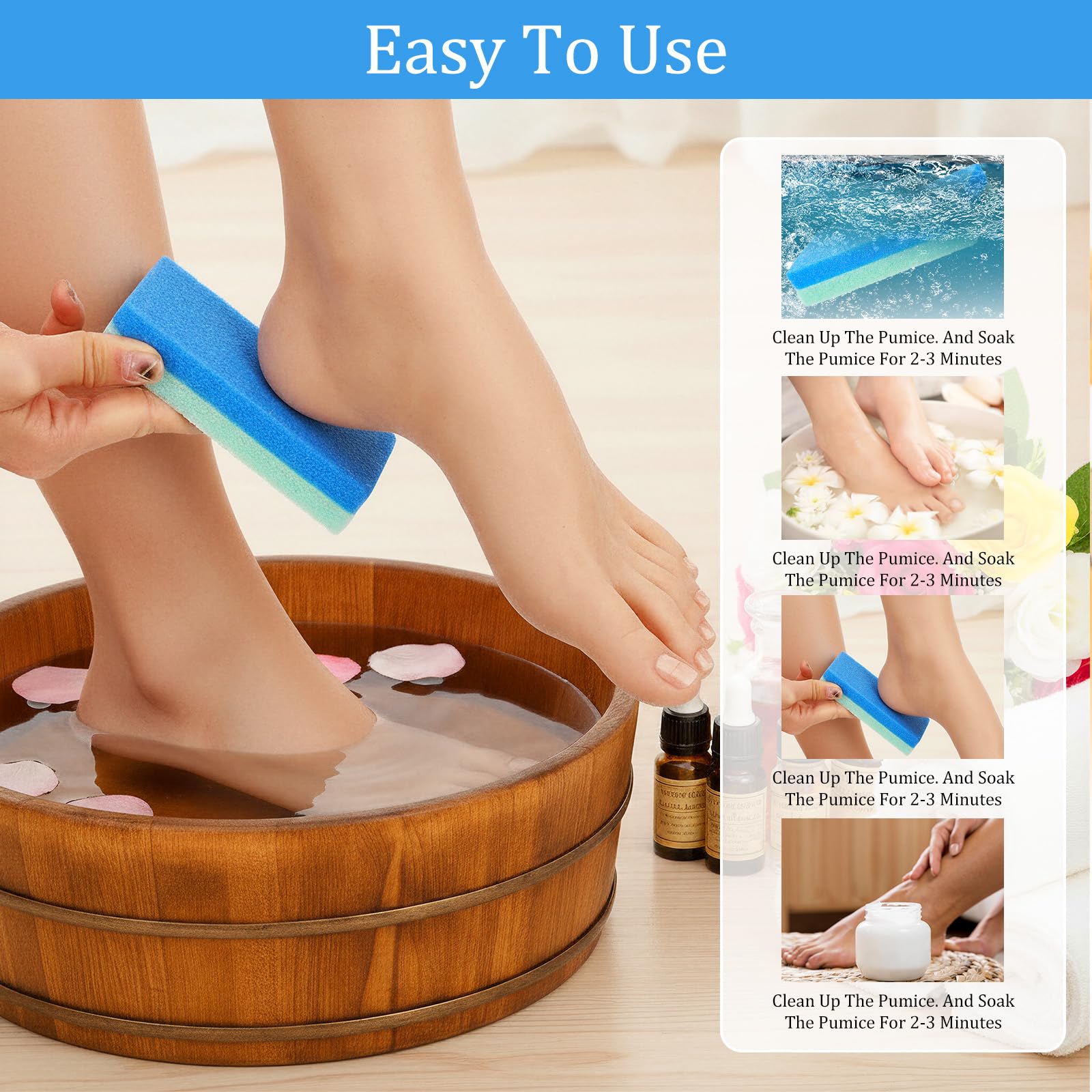 Lifestyle shot demonstrating use of pumice stone on cracked heel