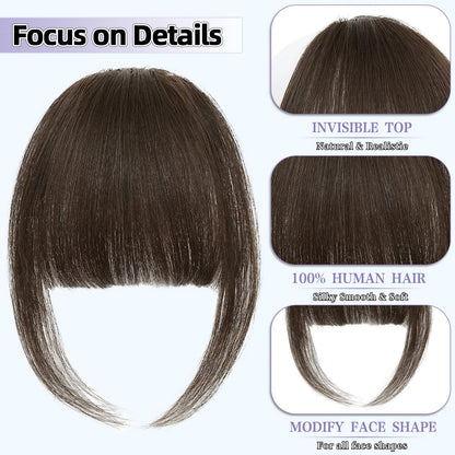Side view illustration of the seamless blend between the feathered fringe and natural hair.