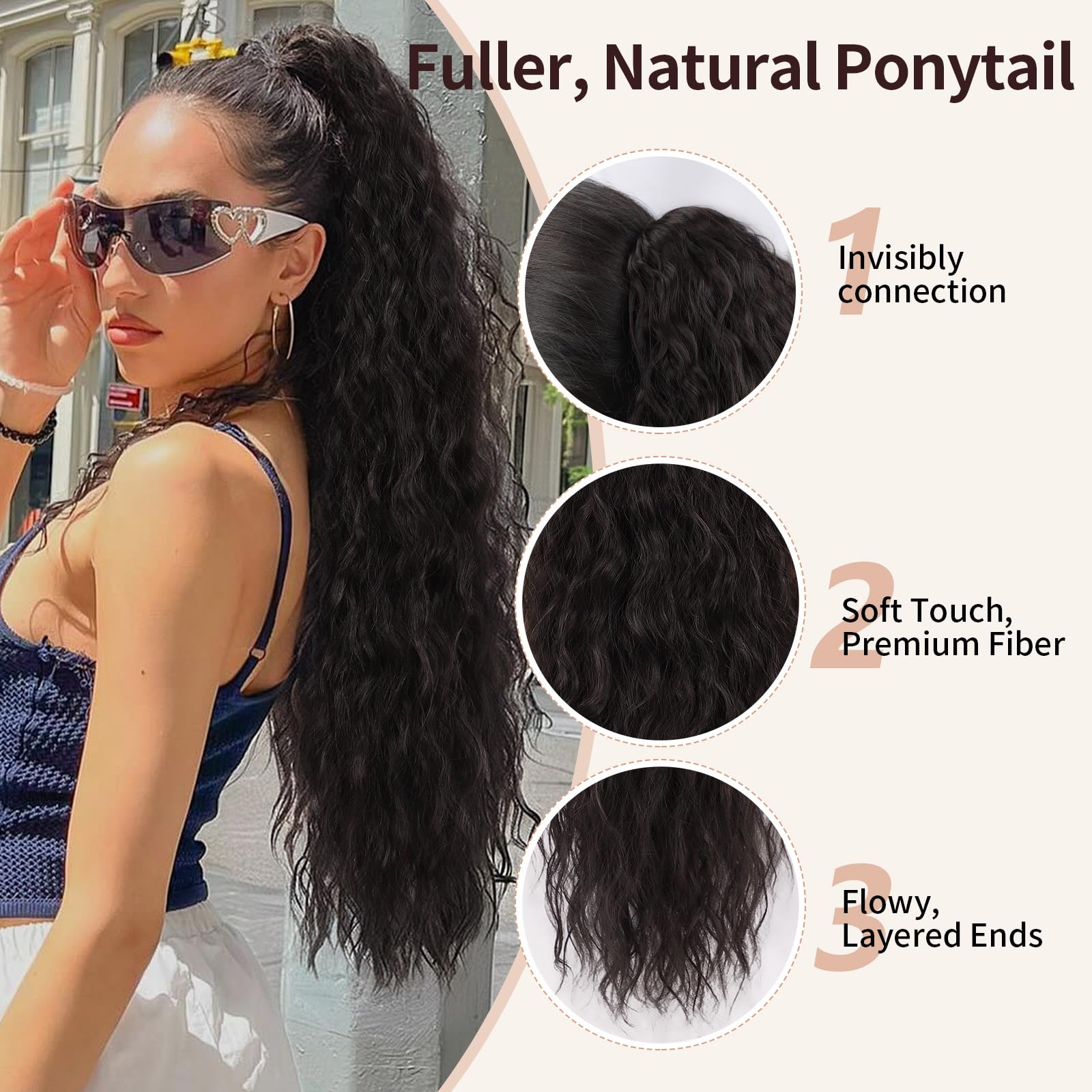 ORSUNCER synthetic curly hairpiece showing the secure high-elasticity claw clip attachment mechanism