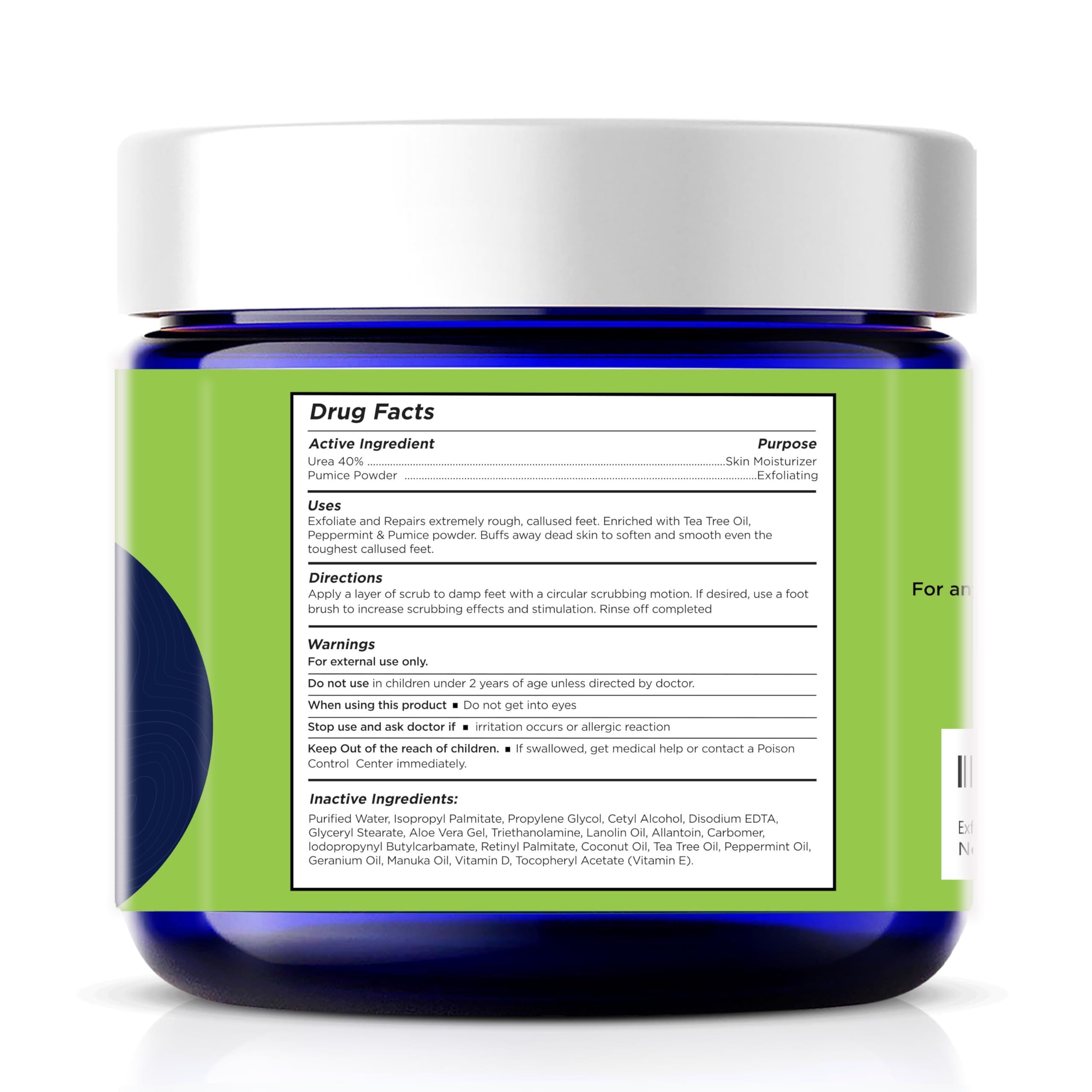 Foot Cure scrub container showing pumice stone texture