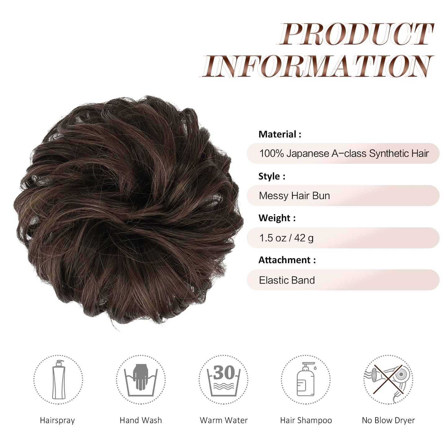 FESHFEN messy hair bun updo hairpiece applied on a natural hair ponytail