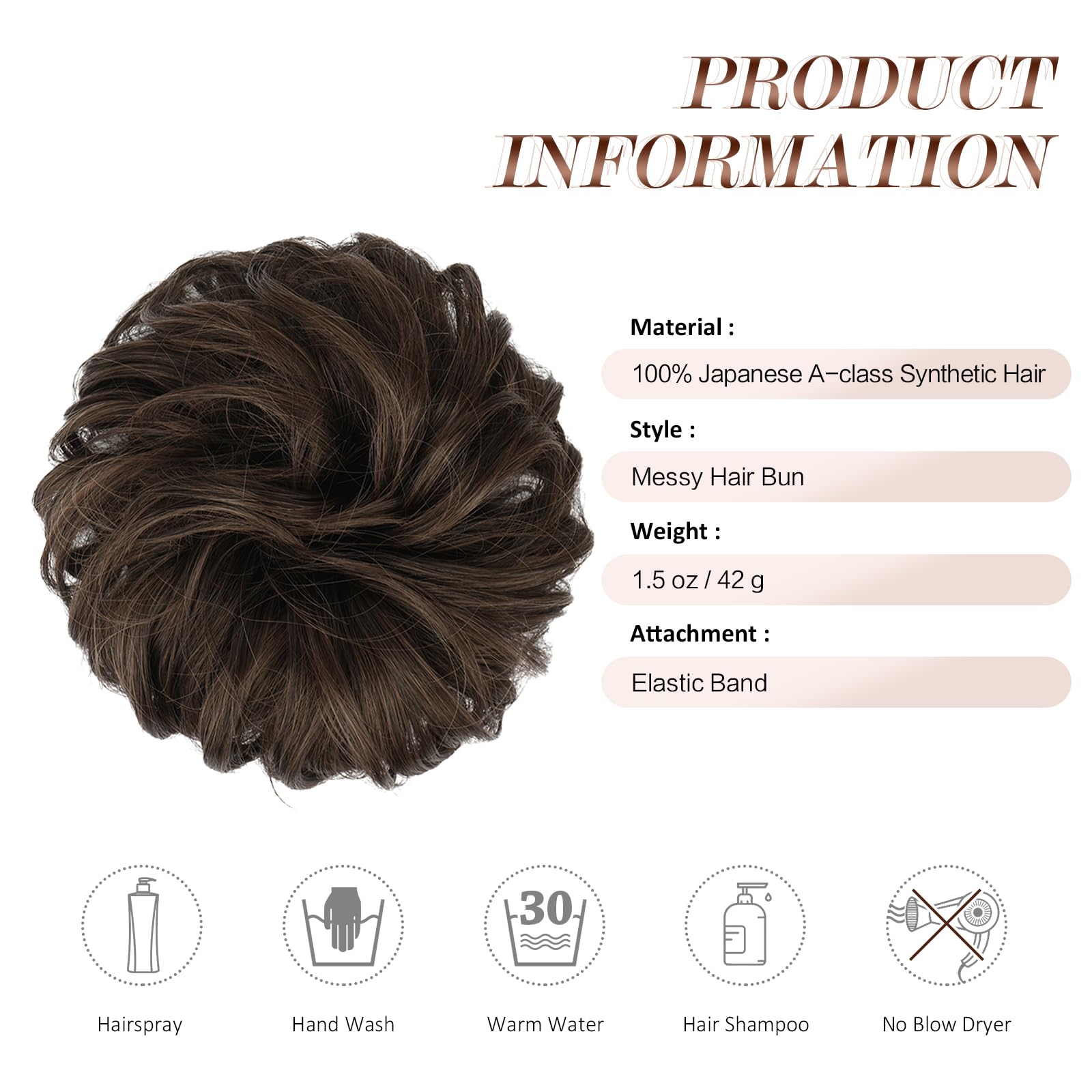 FESHFEN messy hair bun updo hairpiece applied on a natural hair ponytail