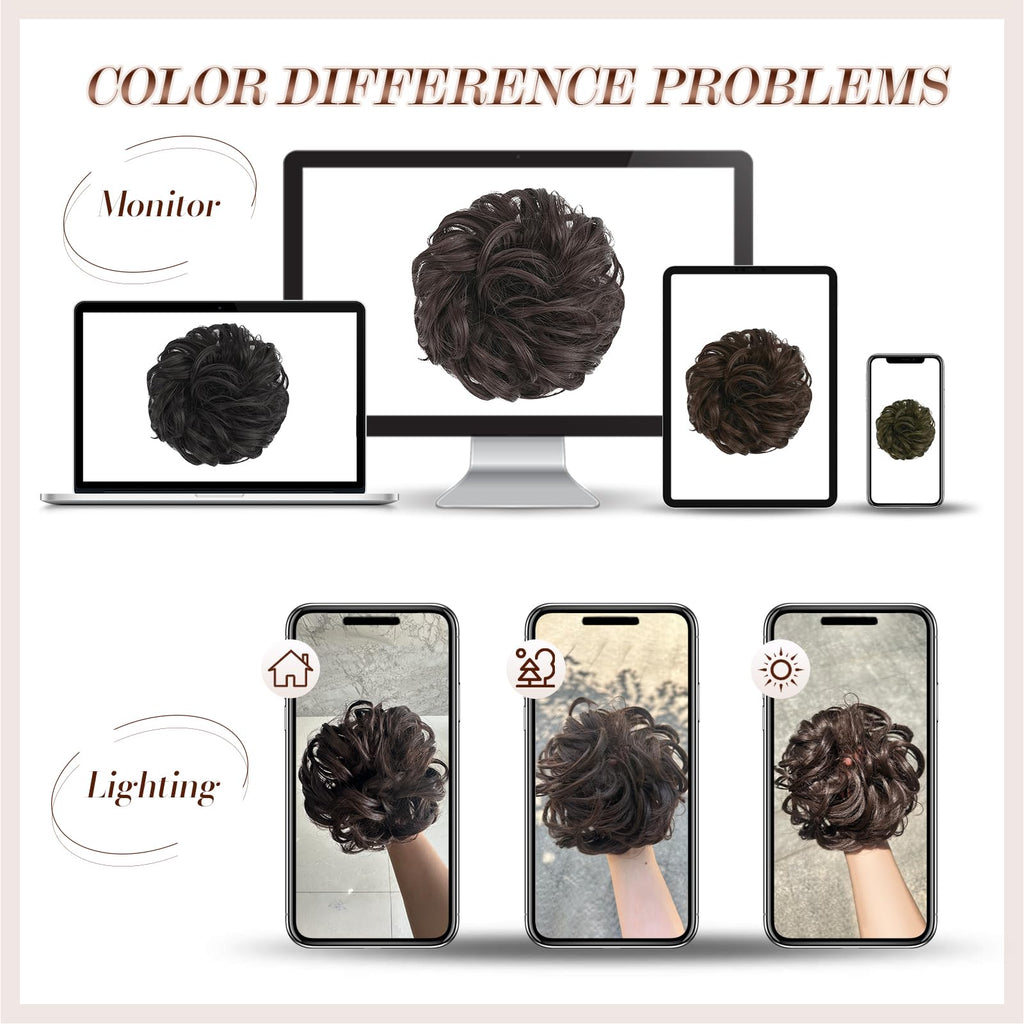FESHFEN messy bun hair piece color comparison in natural daylight lighting