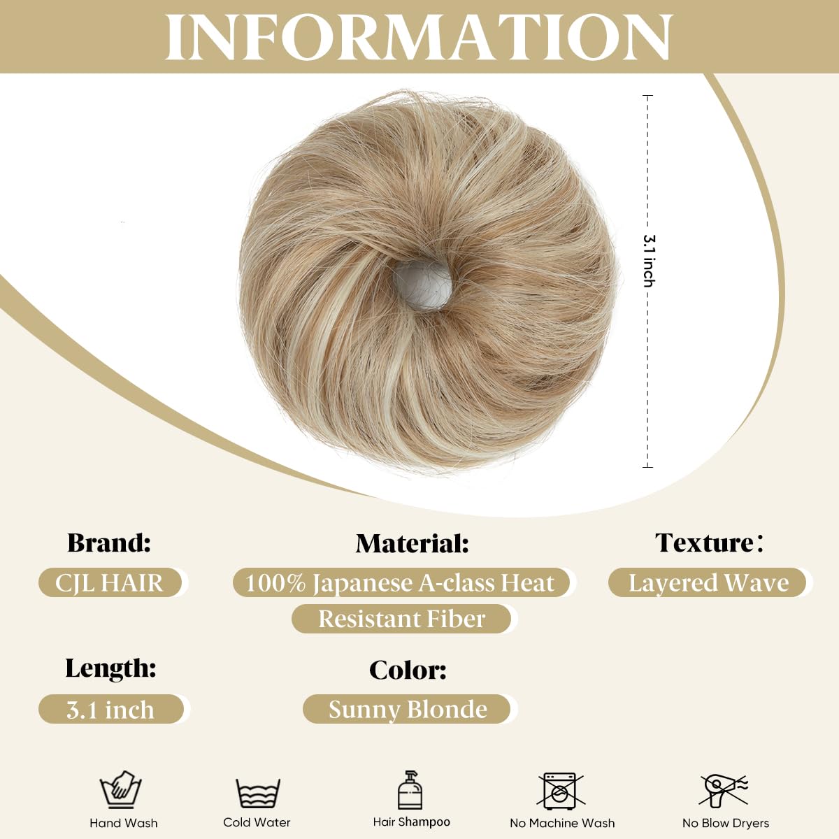 Close-up view of the mini synthetic curly bun scrunchie showing the realistic wavy texture and highlights.
